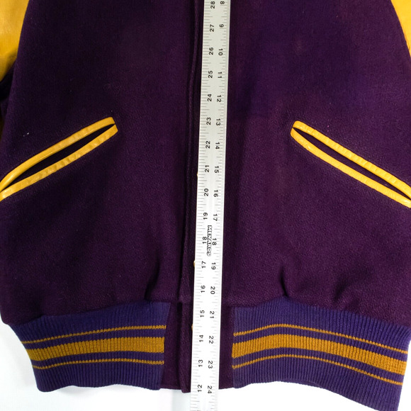 VTG 1960s Butwin Purple Gold Leather & Wool Letterman Jacket 42 - Picture 15 of 16